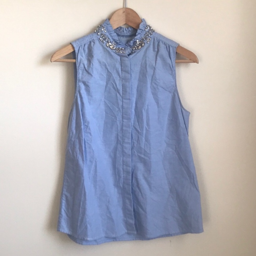 J. Crew Embellished Chambray Top